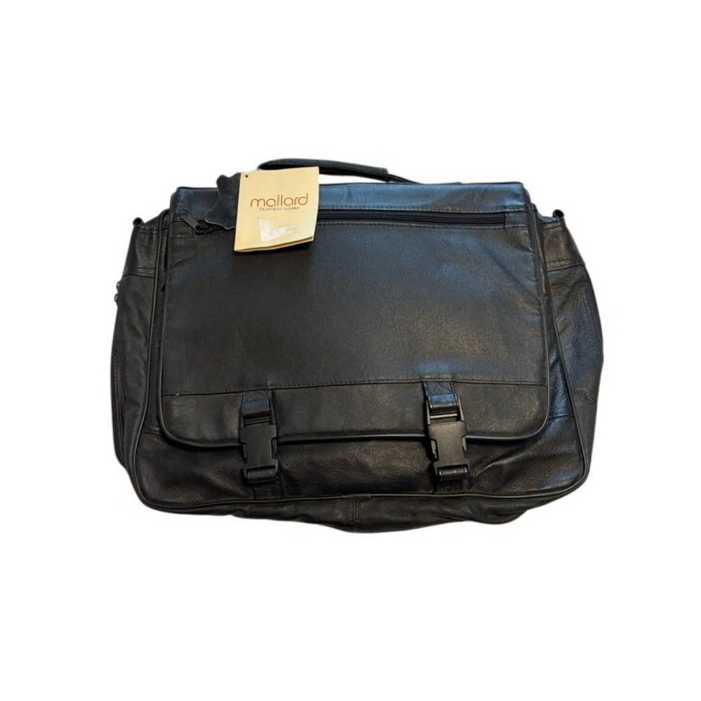 Vintage Mallard Black Expandable Leather Messenger Bag Laptop Briefcase